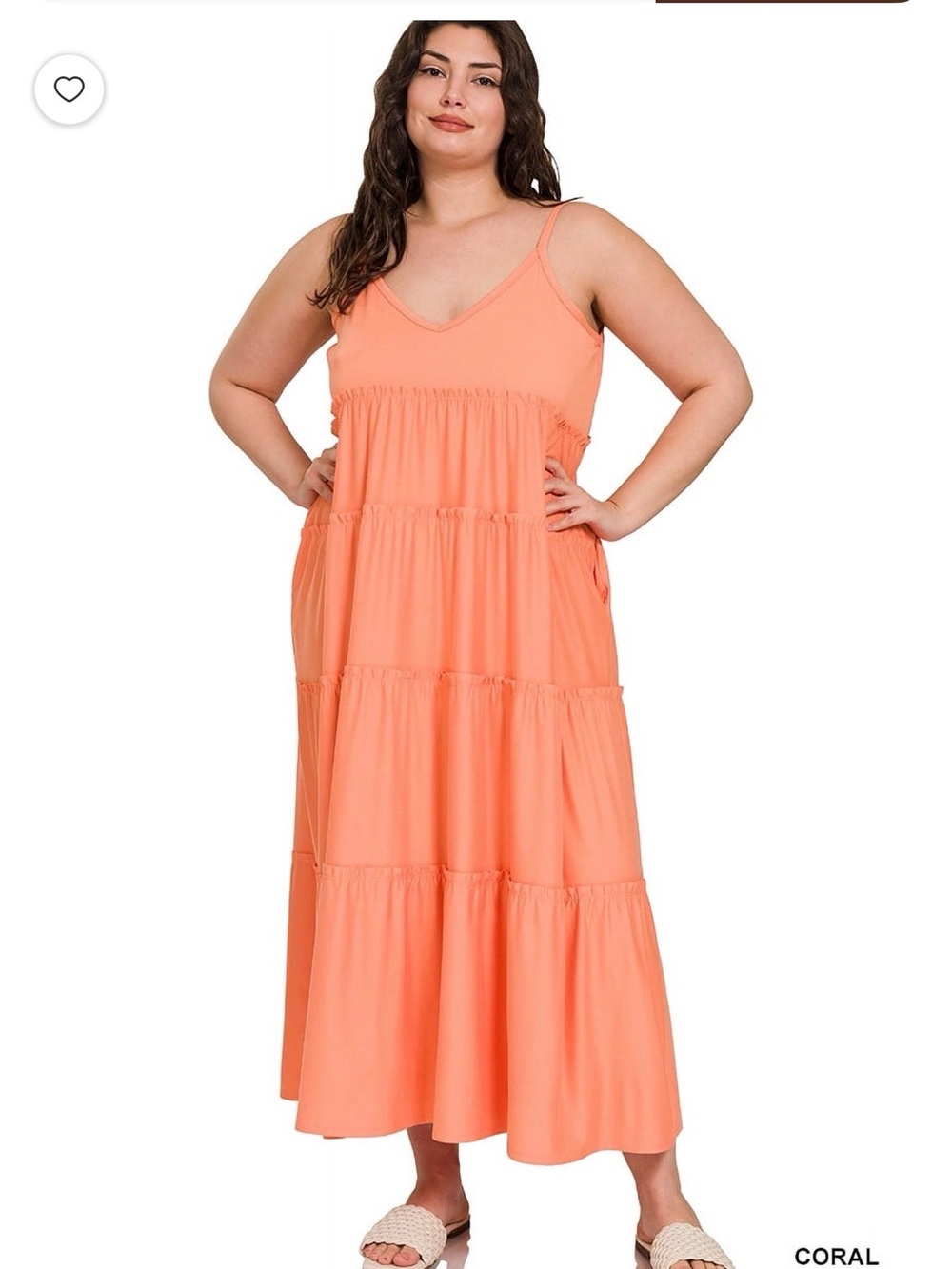 Zenana Outfitters Coral Tiered Maxi with Spaghetti Straps